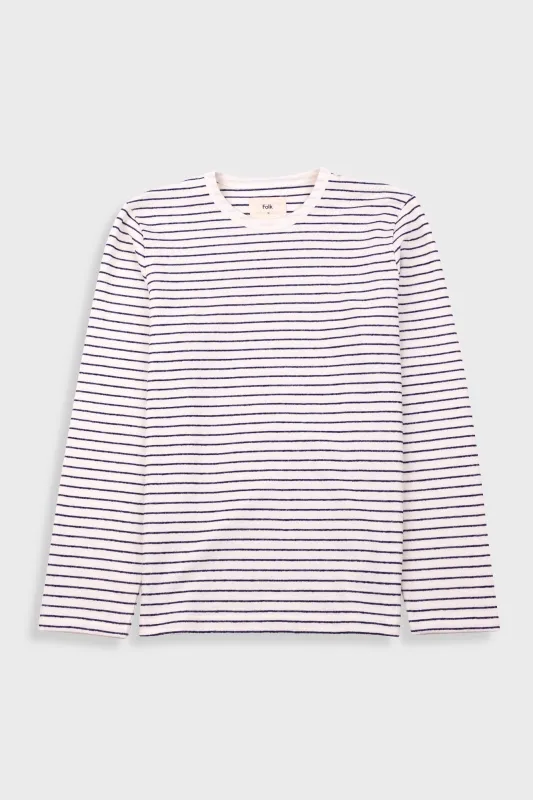 Long Sleeve Textured Striped T-Shirt - Ecru Navy made by Folk