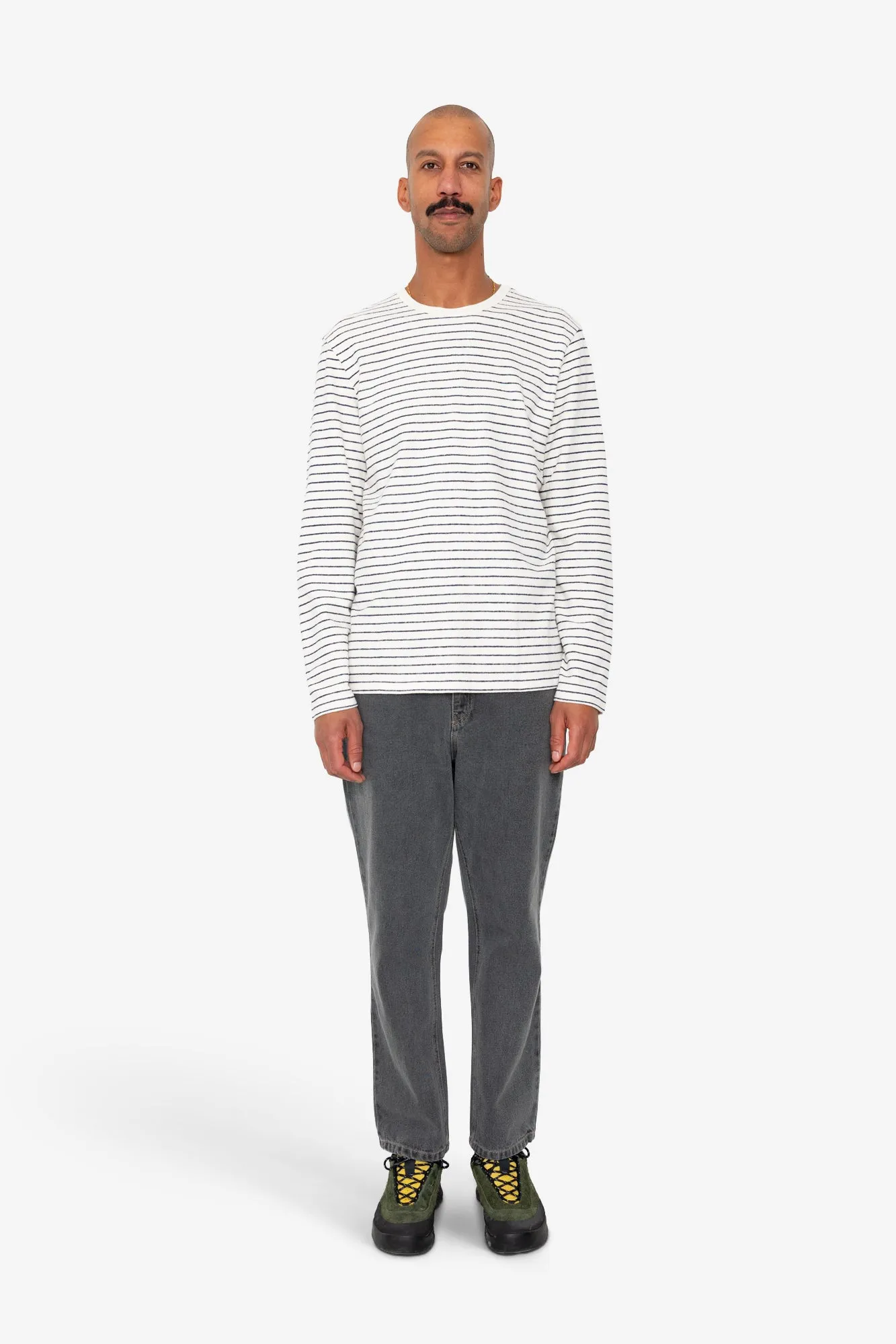 Long Sleeve Textured Striped T-Shirt - Ecru Navy sold by Folk product image thumbnail 2