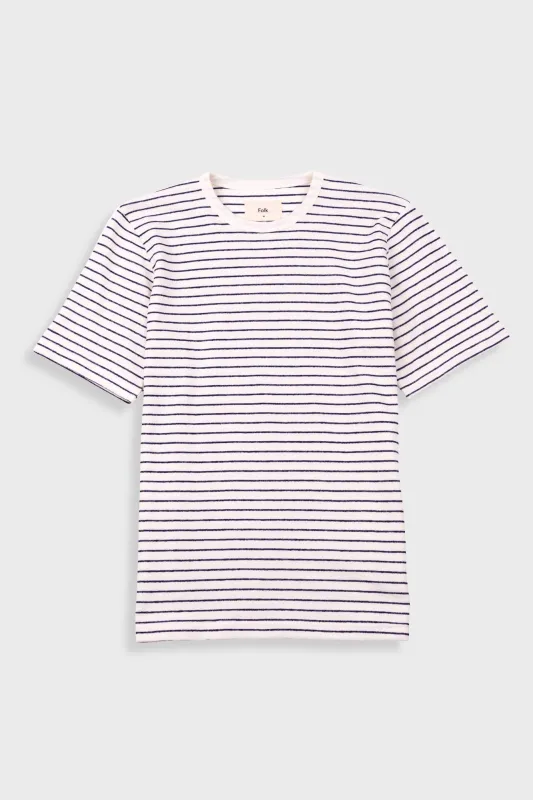 Short Sleeve Textured Striped T-Shirt - Ecru Navy sold by Folk