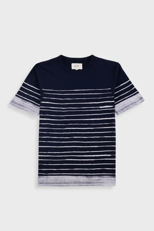 Contrast Sleeve T-Shirt - Bleached Stripe sold by Folk