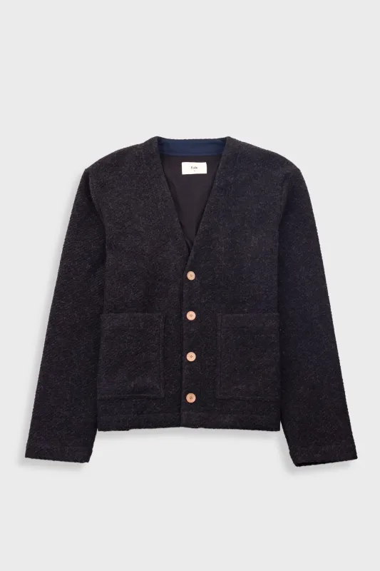 Pocket Cardigan - Charcoal Wool Twill made by Folk