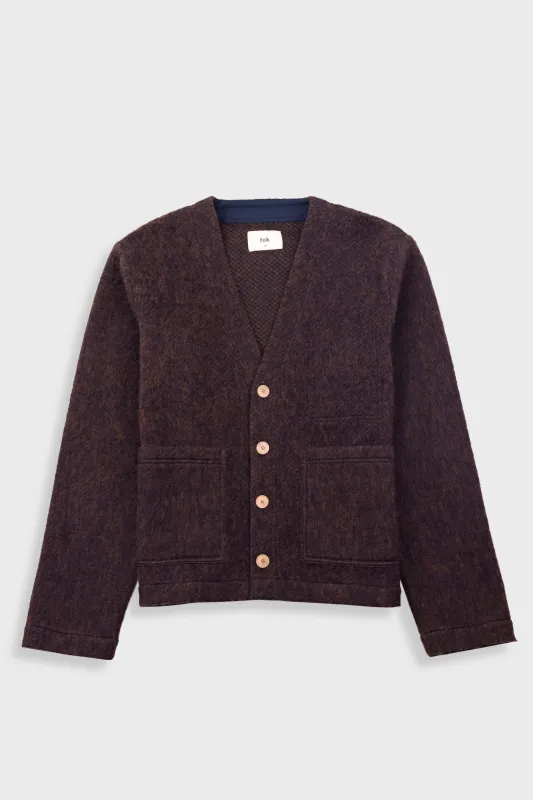 Pocket Cardigan - Navy Espresso Brushed Wool sold by Folk