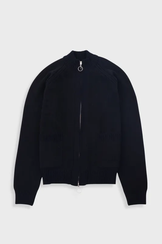 Knitted Zip Thru Bomber - Black made by Folk