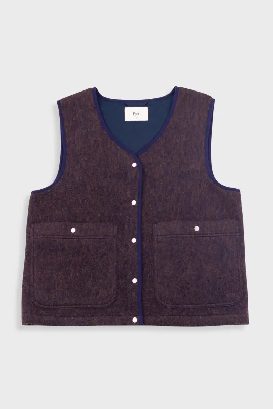 Quilted Gilet - Navy Espresso Brushed Wool sold by Folk