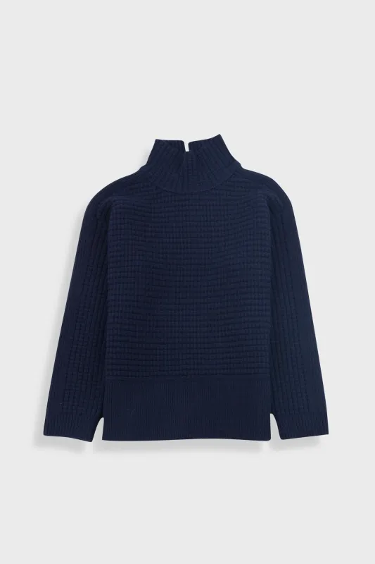 Open Funnel Neck Jumper - Navy made by Folk