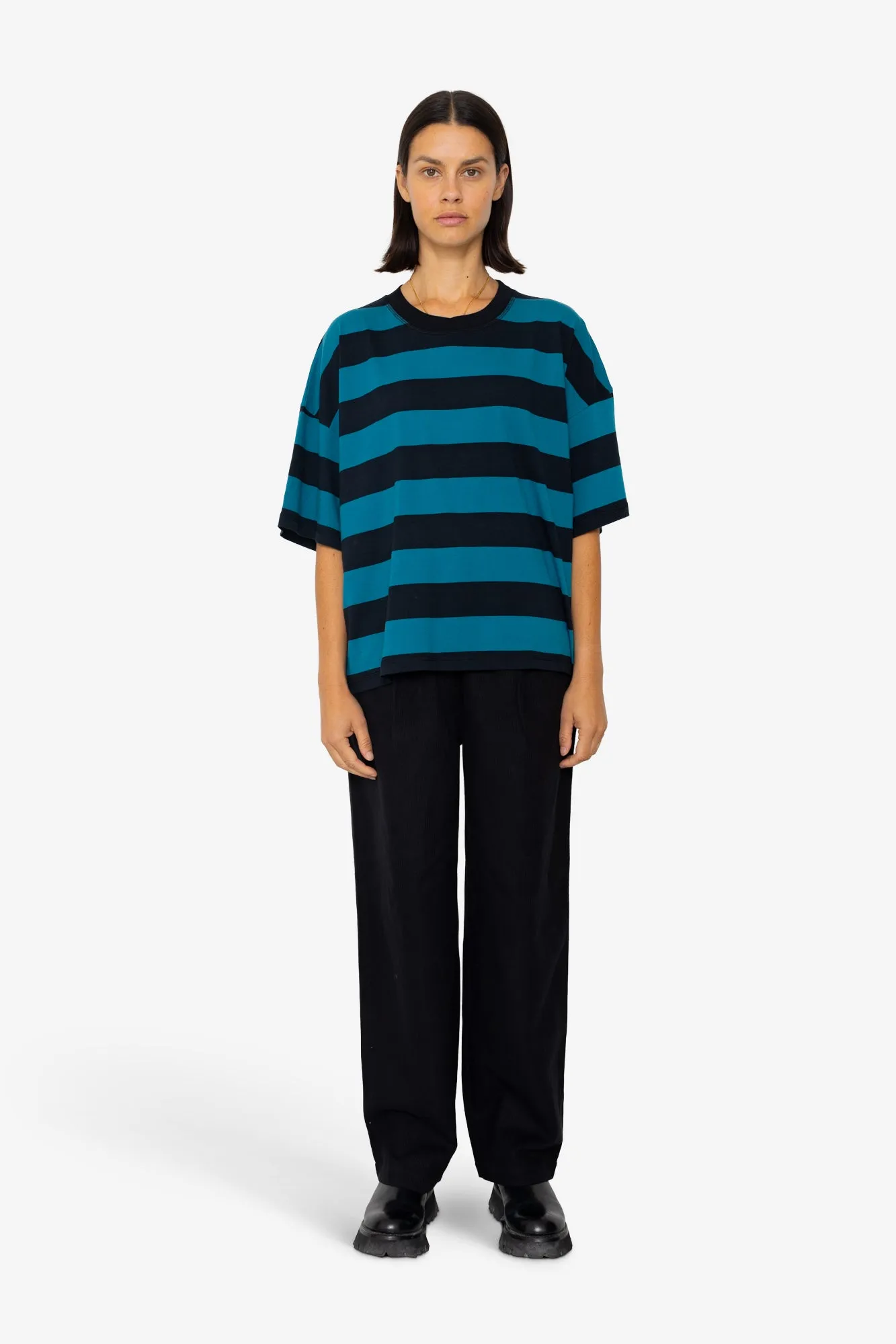 Boyfriend T-Shirt - Navy Teal Stripe sold by Folk product image thumbnail 2