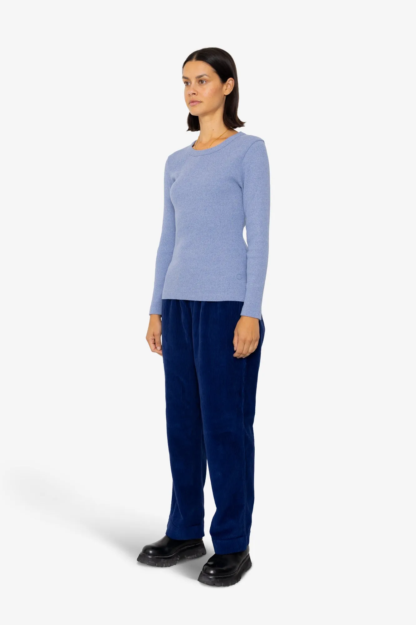 Long Sleeve Fitted T-Shirt - Bleached Denim Melange sold by Folk product image thumbnail 3