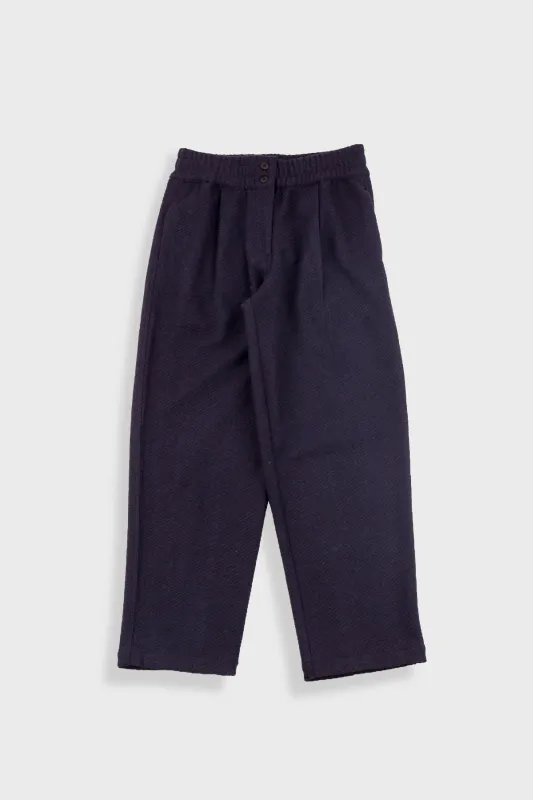 Drawcord Baggy Pants - Navy Wool Twill sold by Folk