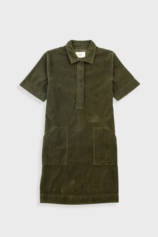 A-Line Zip Dress - Olive Cord made by Folk