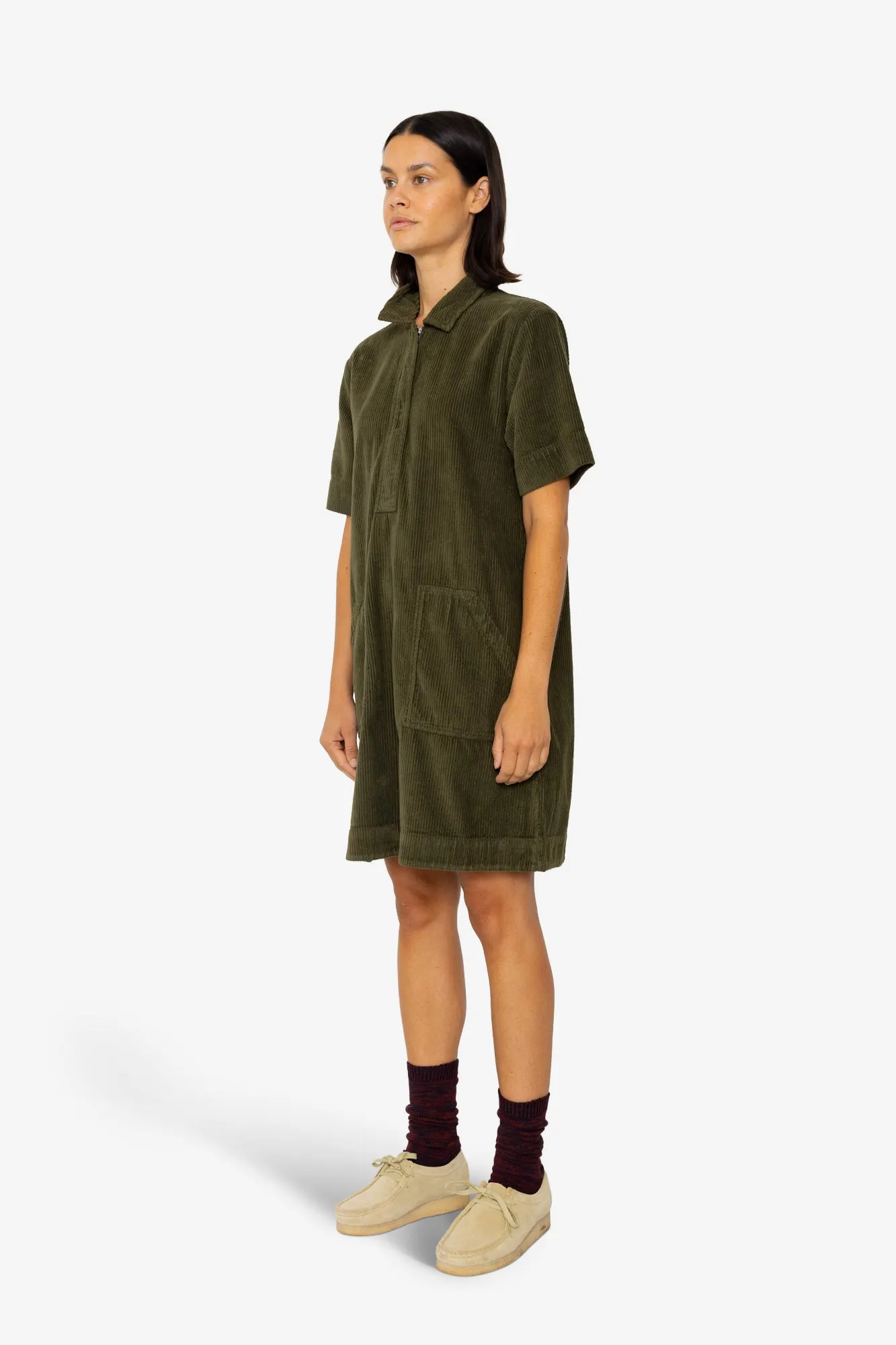 A-Line Zip Dress - Olive Cord sold by Folk product image thumbnail 3