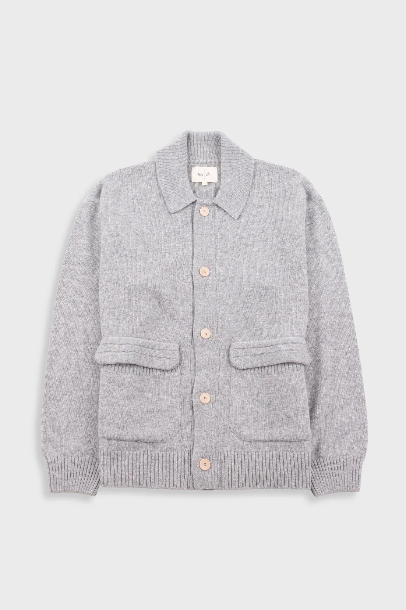 Rib Collared Cardigan - Silver Grey sold by Folk