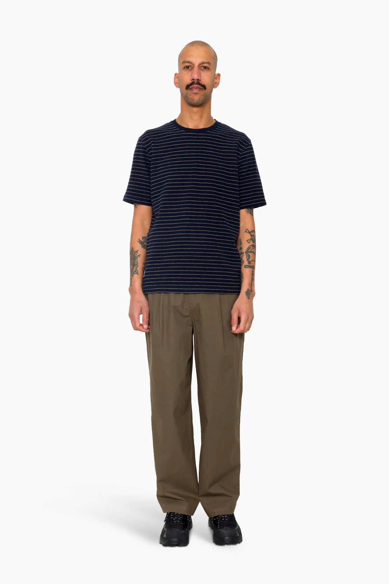 Short Sleeve Textured Stripe T-Shirt - Navy / Olive sold by Folk product image thumbnail 2