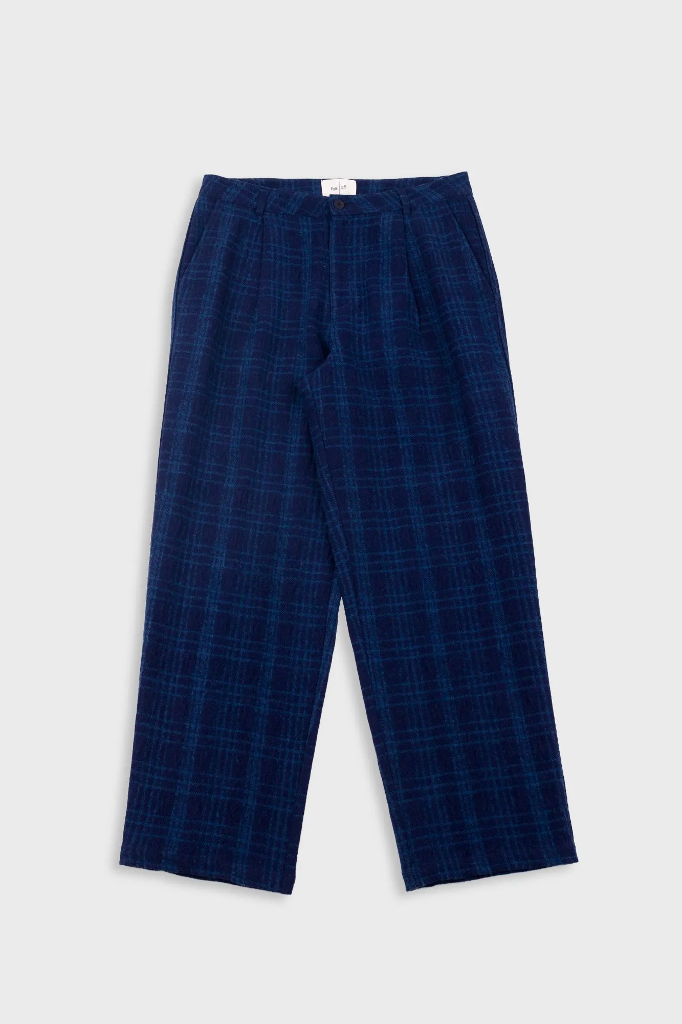 Wide Fit Trouser - Indigo Wool Check sold by Folk