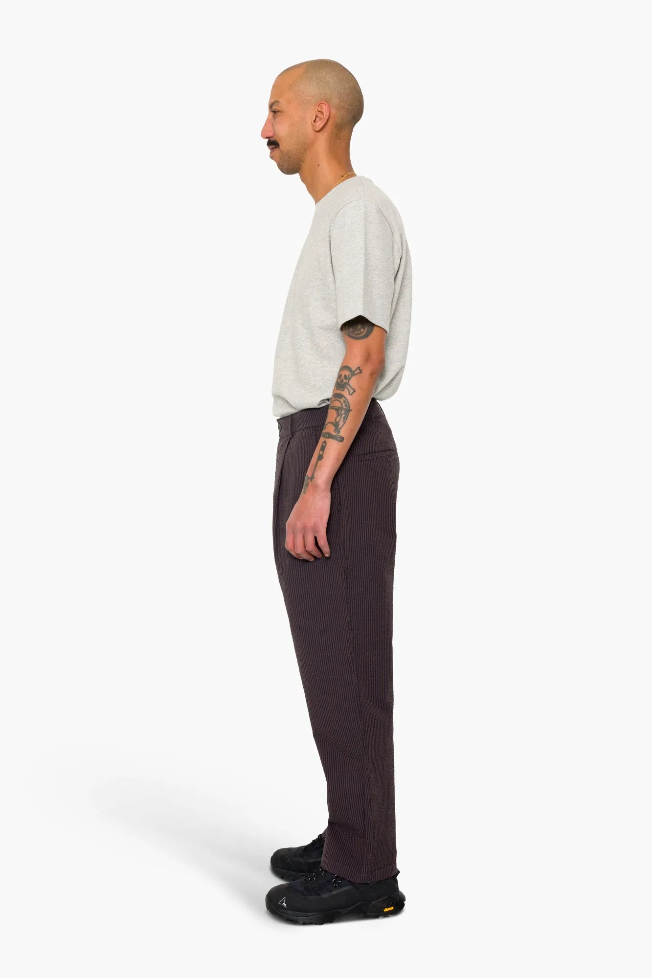 Wide Fit Trouser - Navy Brown Stripe sold by Folk product image thumbnail 4