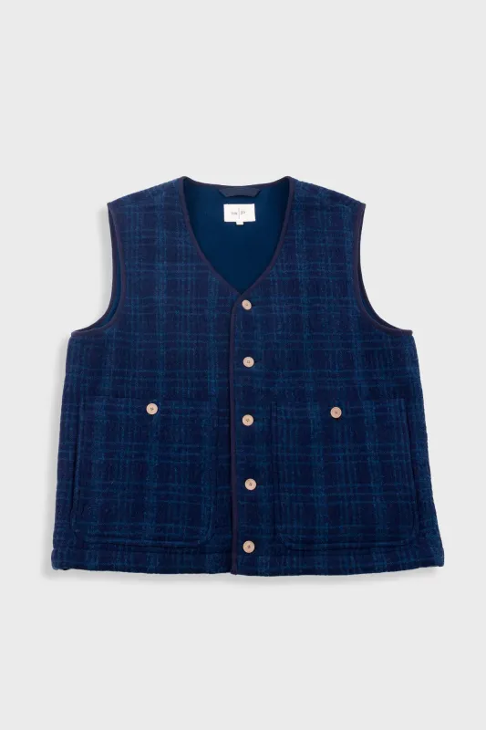 Quilted Gilet - Indigo Textured Check sold by Folk