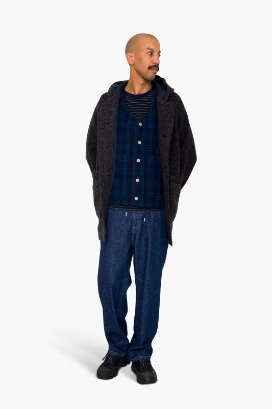 Hooded Car Coat - Navy Brown Texture made by Folk