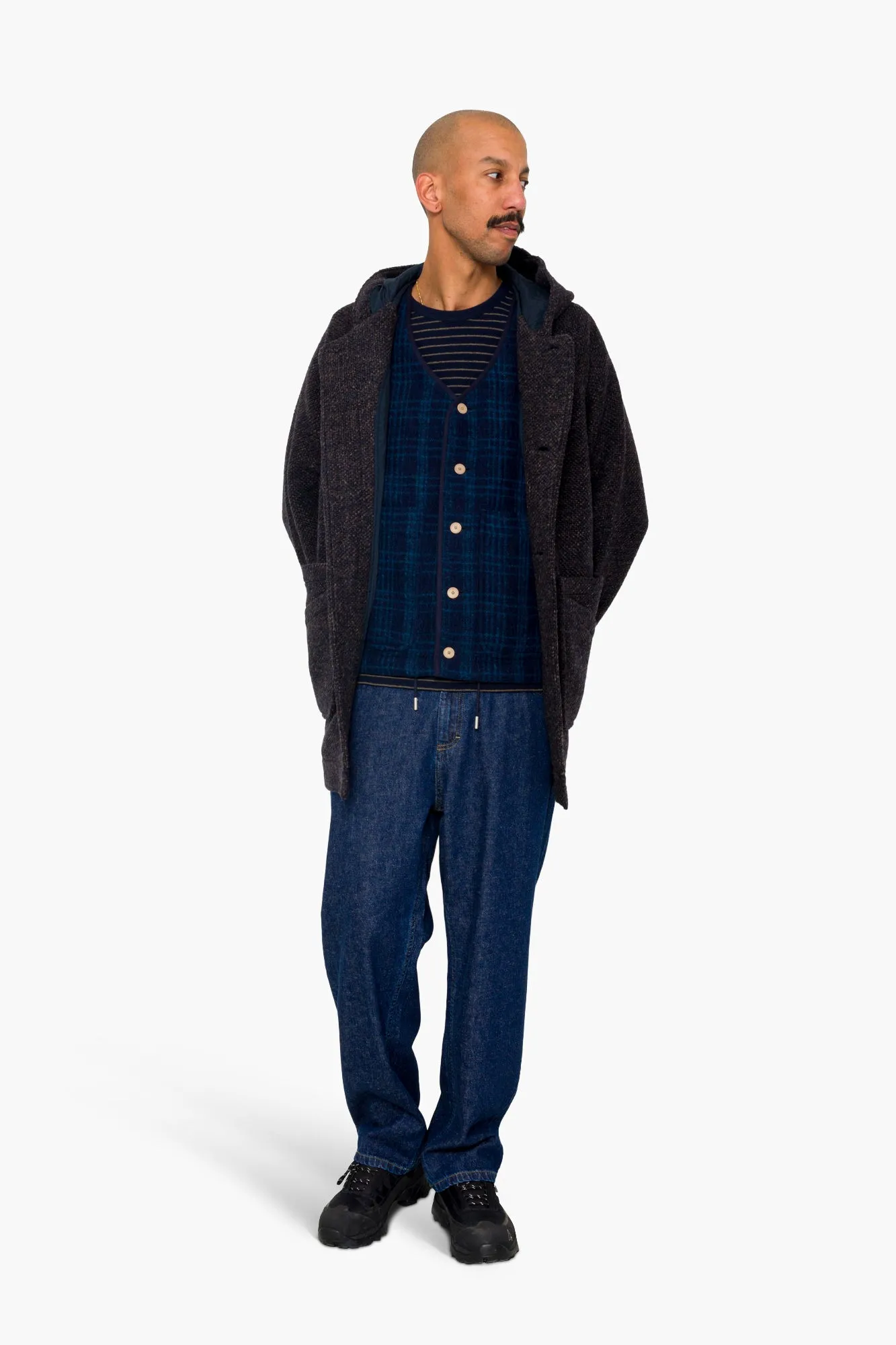 Hooded Car Coat - Navy Brown Texture sold by Folk