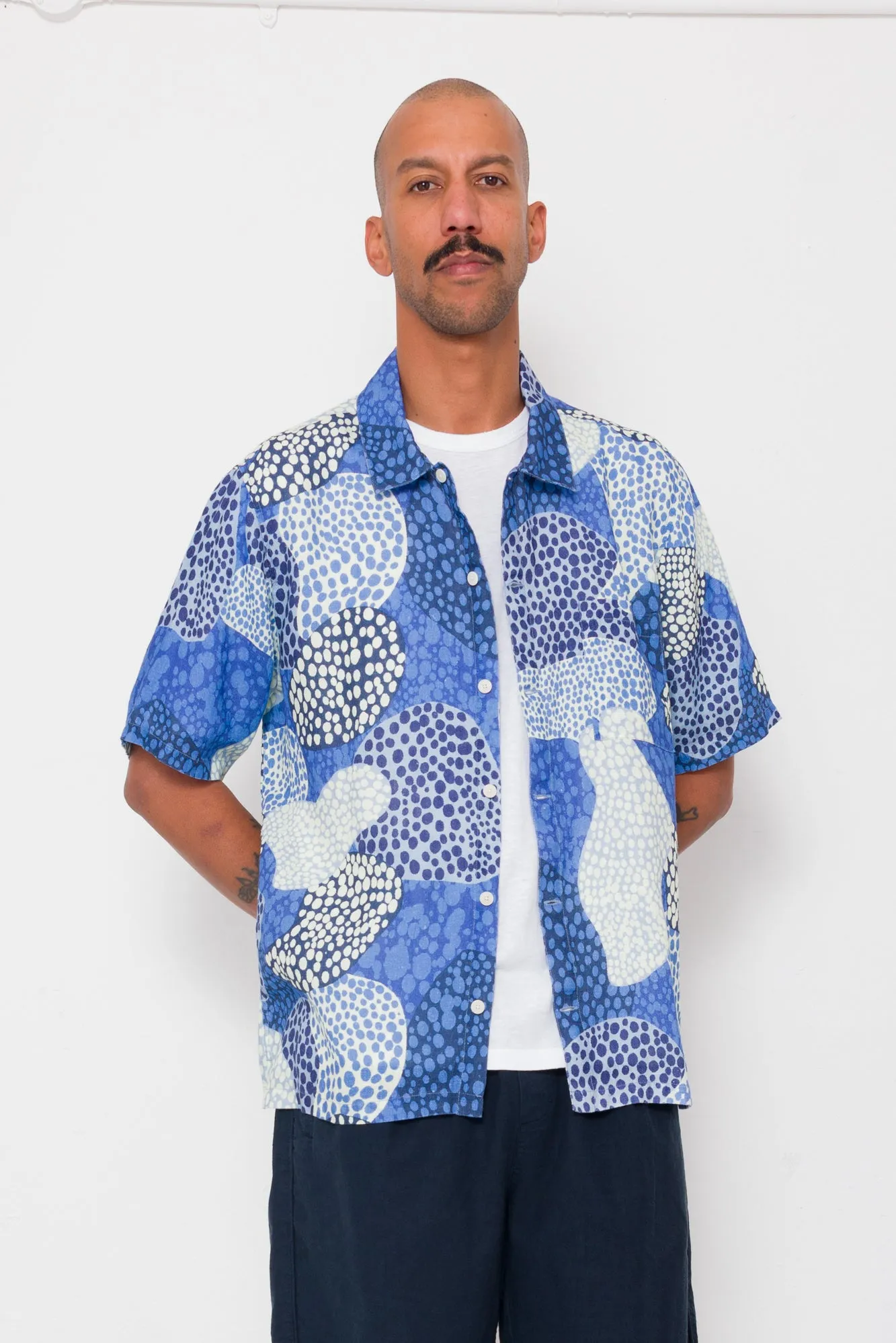 Gabe Shirt - Dot Print Blue Mono sold by Folk product image thumbnail 3