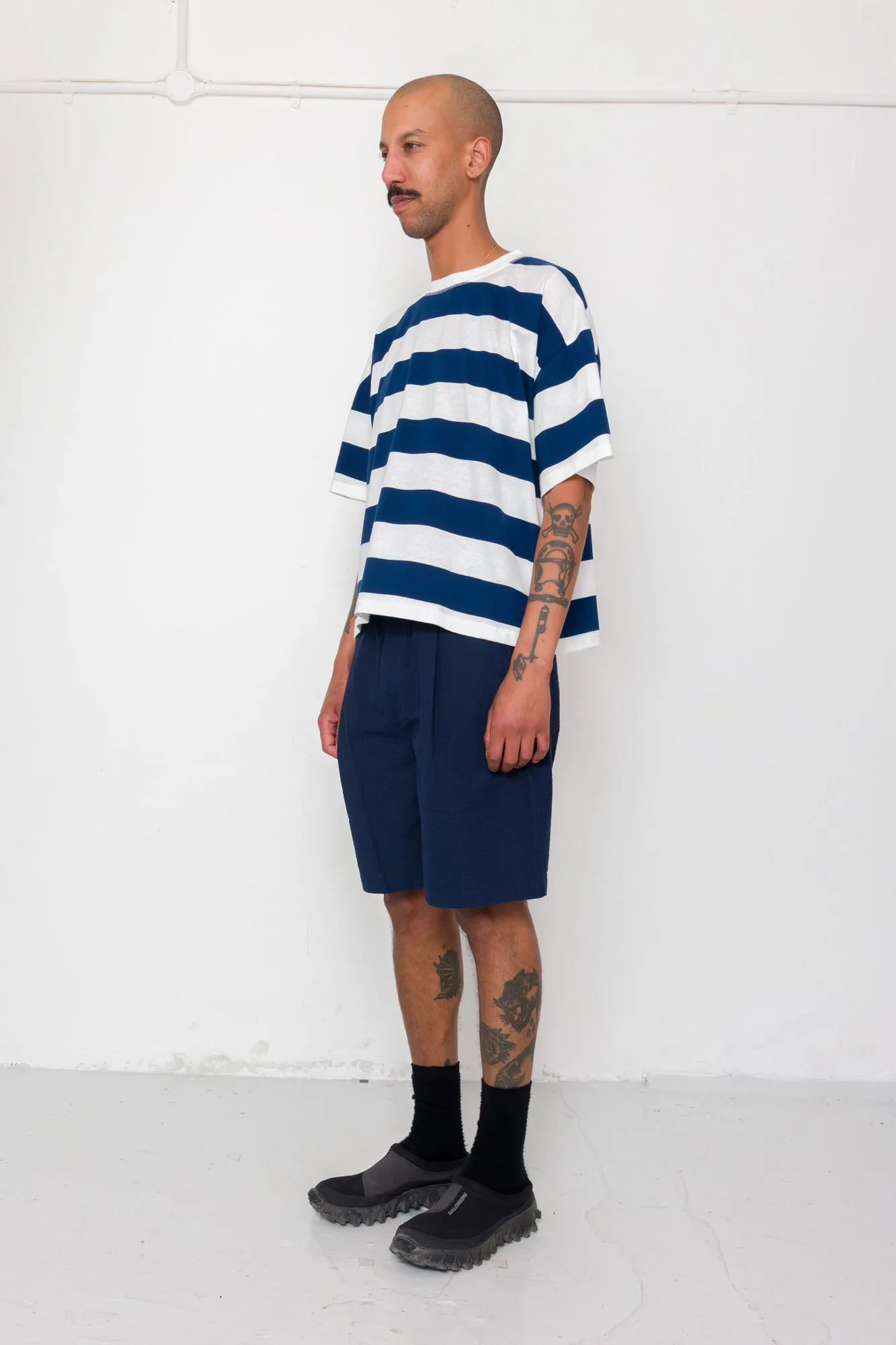 Oversized Striped T-Shirt - Off White / Indigo Blue sold by Folk product image thumbnail 3