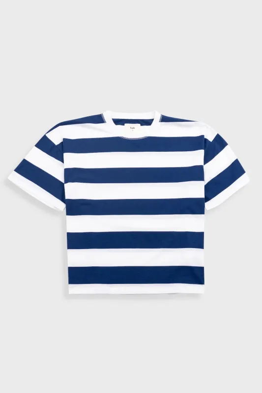Oversized Striped T-Shirt - Off White / Indigo Blue sold by Folk