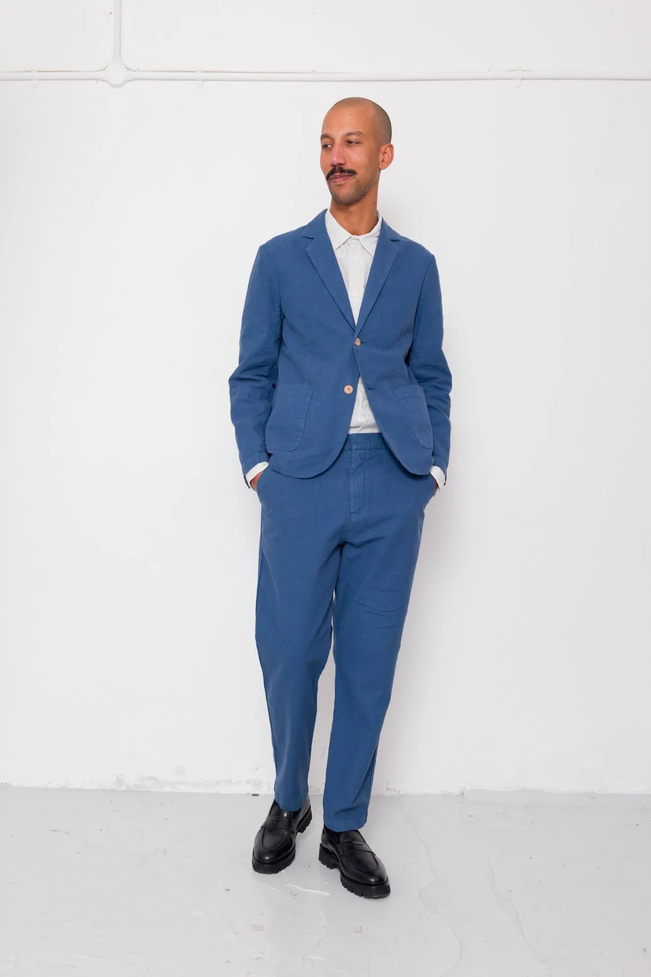 Fixed Waistband Cotton Linen Trouser - Woad sold by Folk product image thumbnail 2