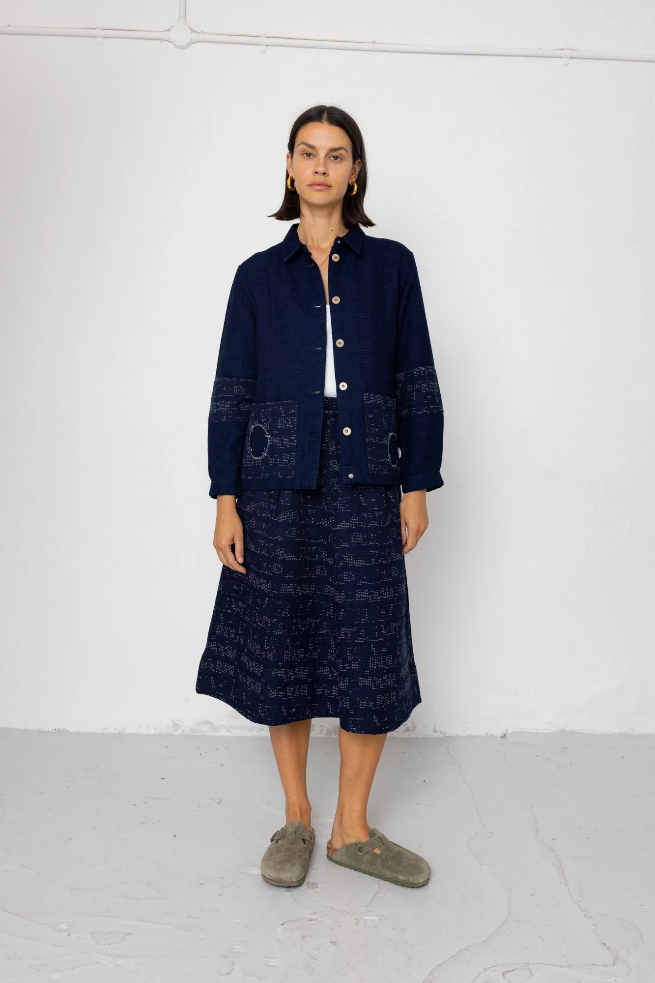 Full Seam Skirt - Stray Float Stitch Indigo sold by Folk