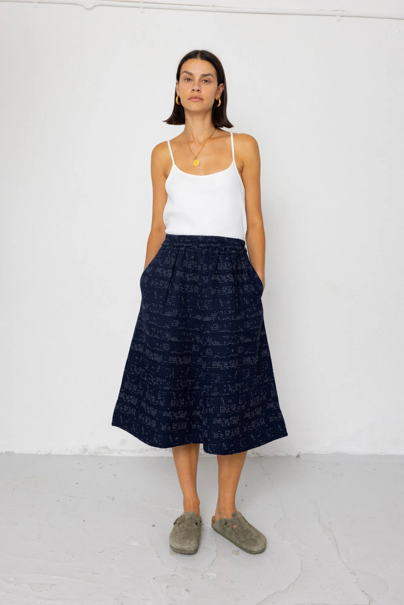 Full Seam Skirt - Stray Float Stitch Indigo sold by Folk product image thumbnail 5