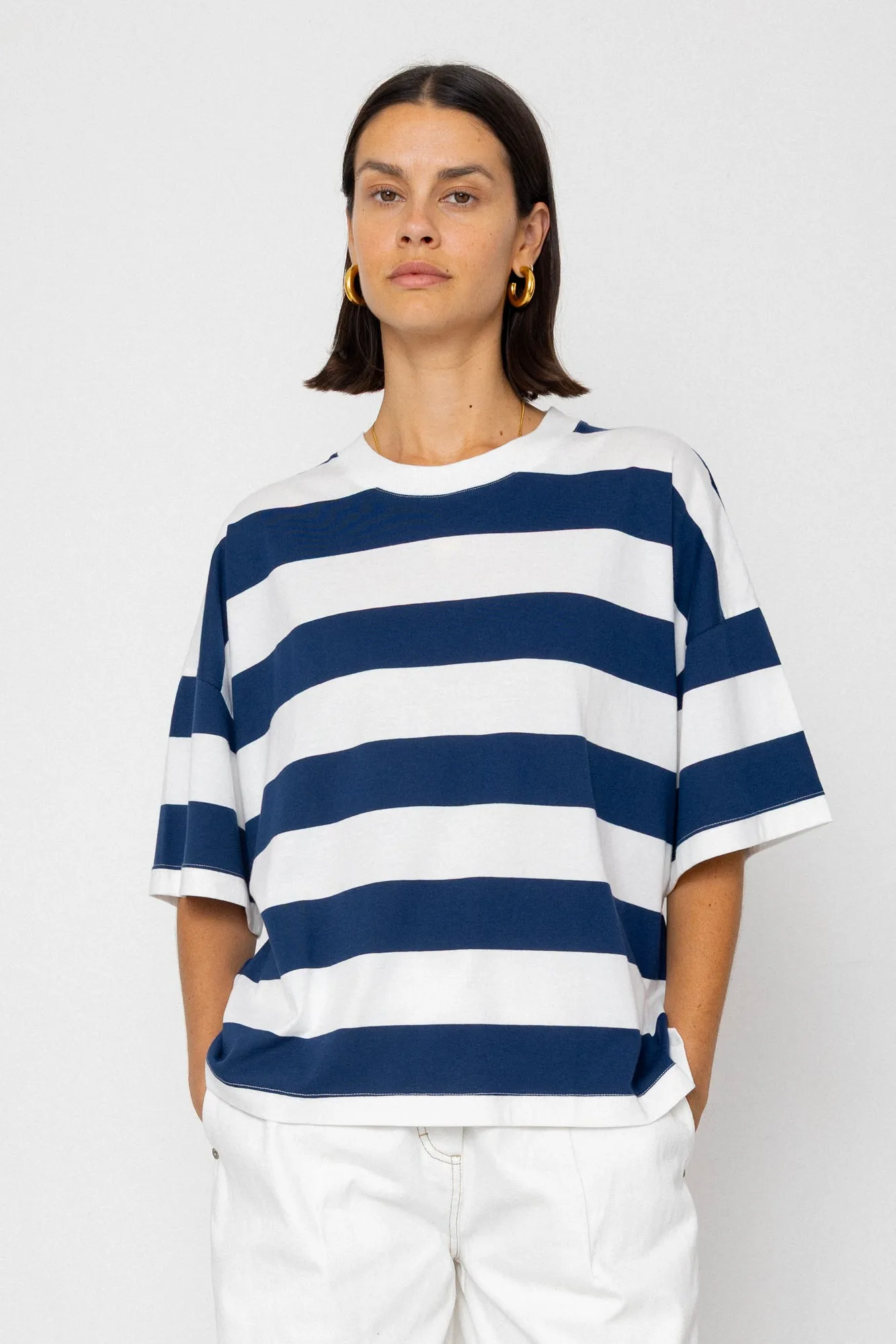 Boyfriend T-Shirt - Navy / Blue Stripe sold by Folk