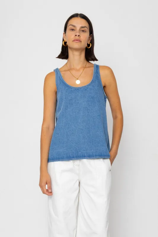 Pleated Scoop Back Vest - Heavy Bleach Wash made by Folk