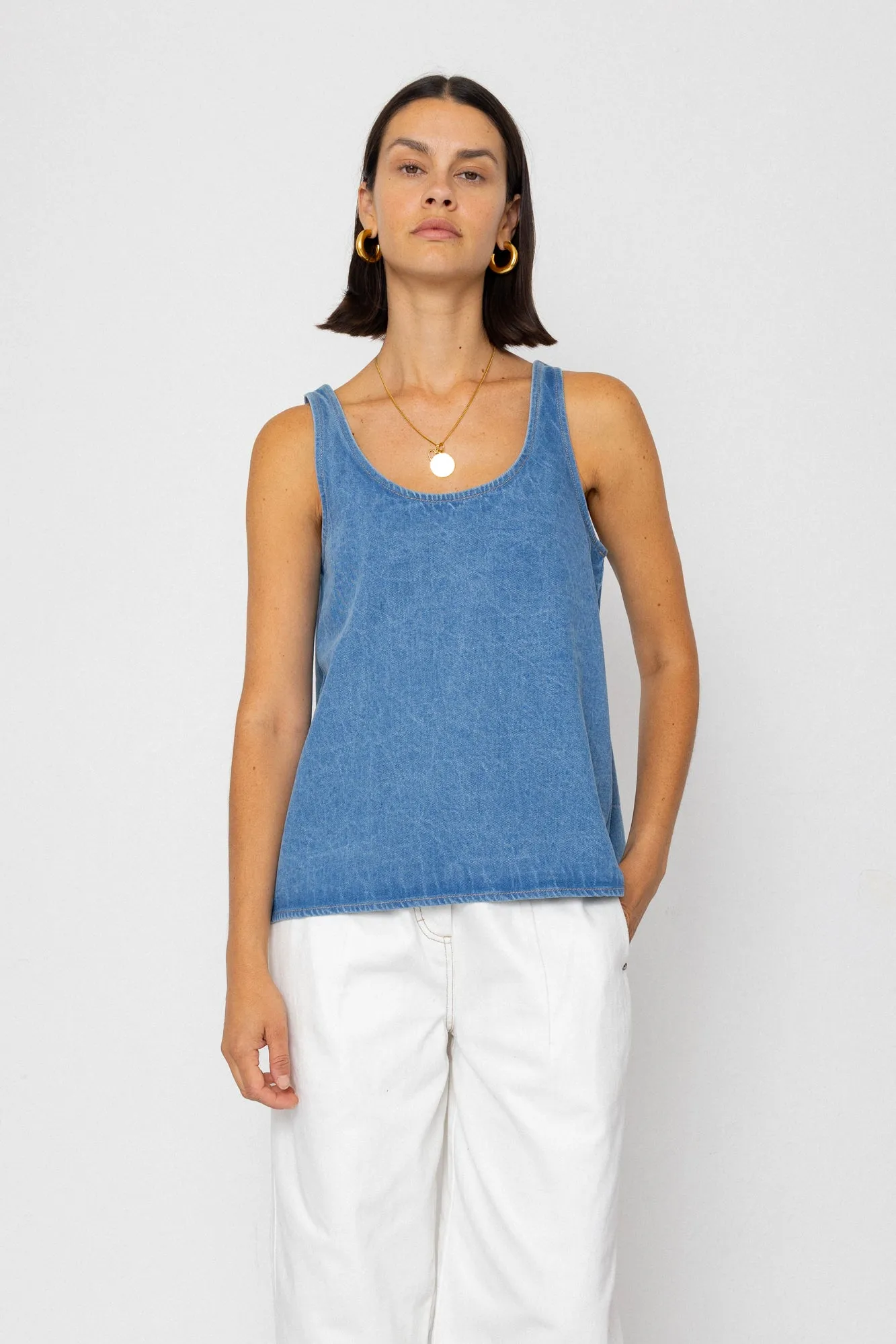 Pleated Scoop Back Vest - Heavy Bleach Wash sold by Folk