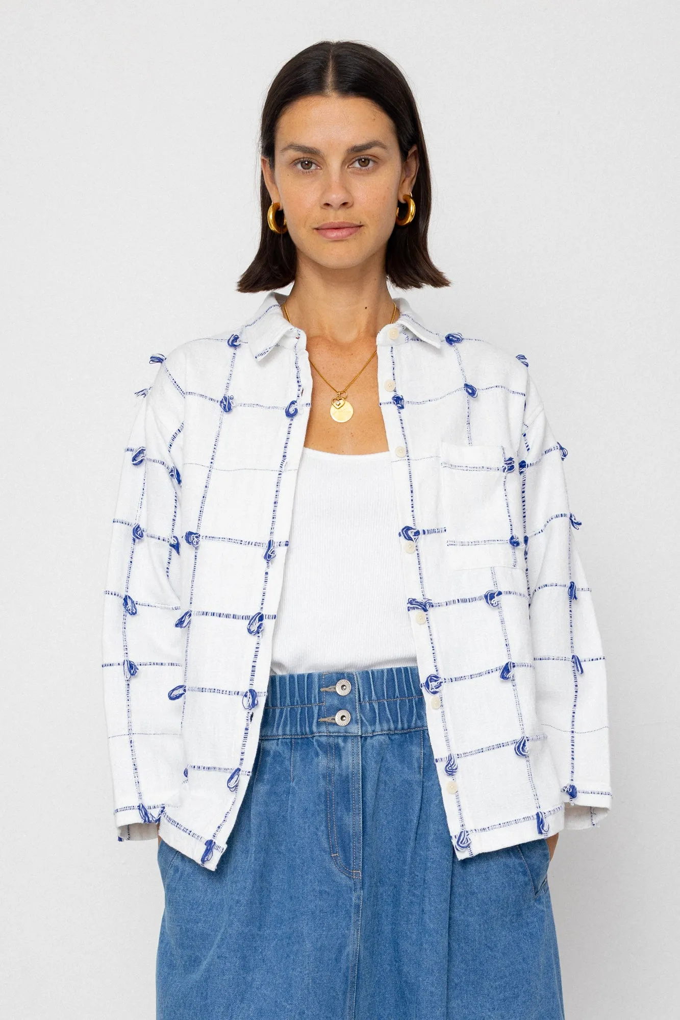 Archive Shirt - Navy Ecru Knots sold by Folk