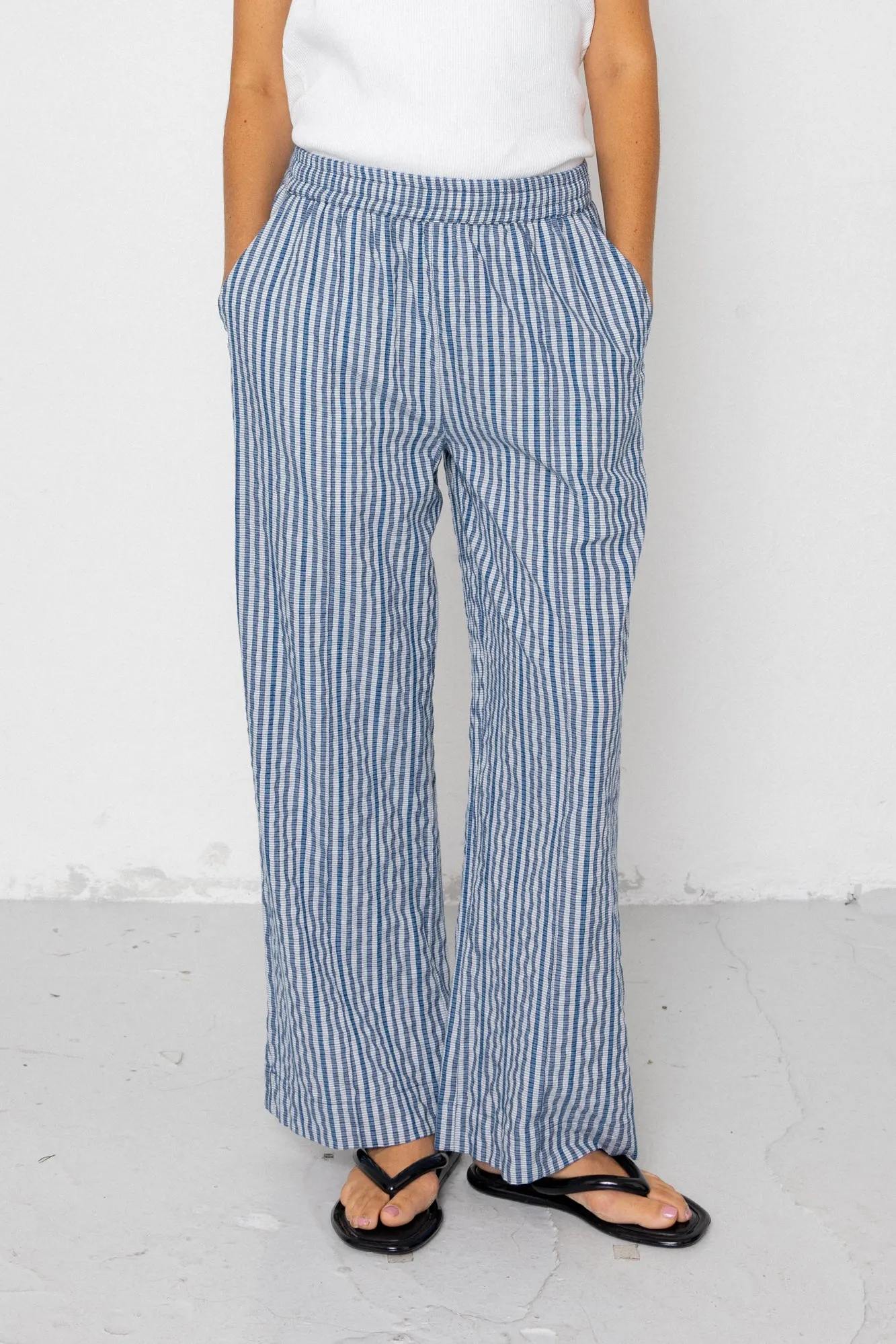 Wide Fit Trousers - Indigo Crinkle Mini Check sold by Folk product image thumbnail 2