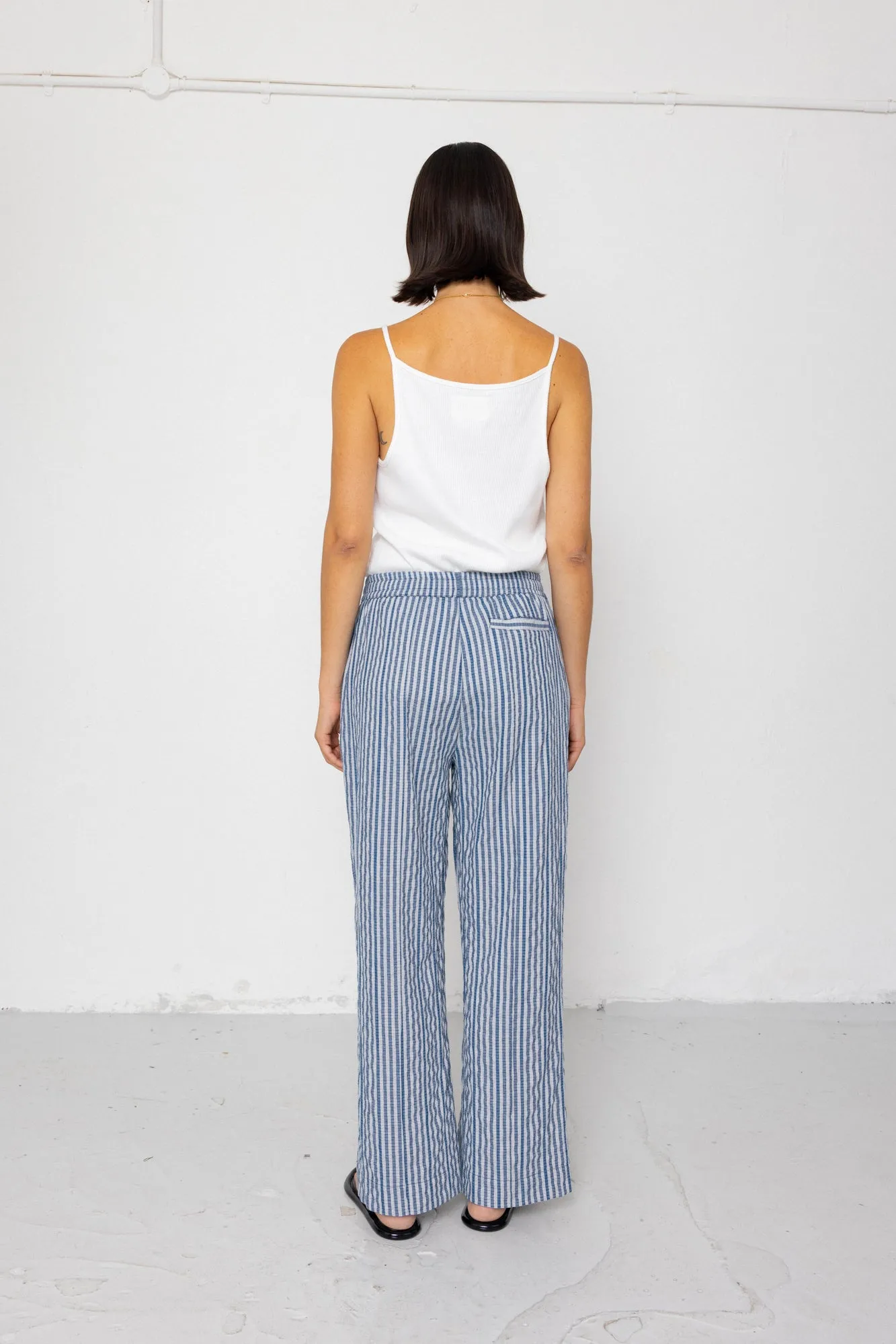 Wide Fit Trousers - Indigo Crinkle Mini Check sold by Folk product image thumbnail 5