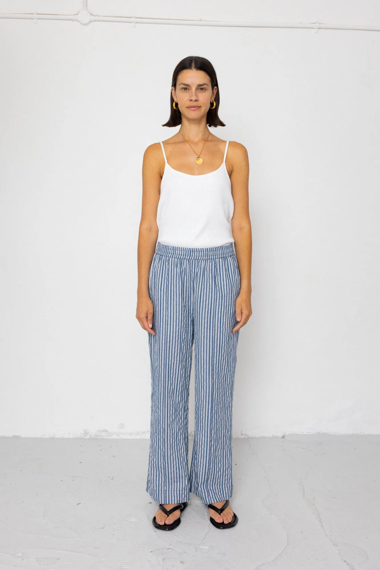 Wide Fit Trousers - Indigo Crinkle Mini Check sold by Folk product image thumbnail 3