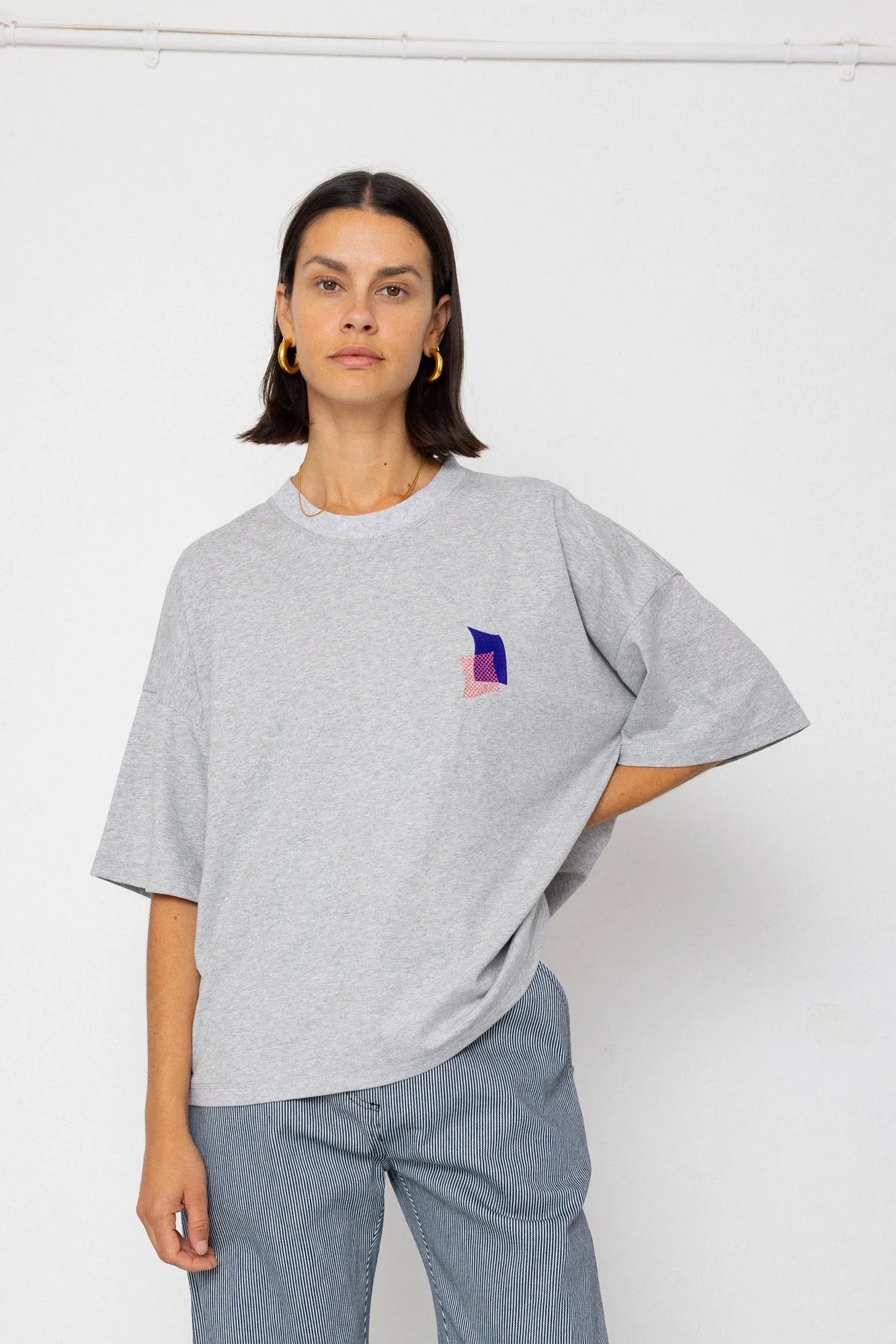 Boyfriend T-Shirt - Embroidered Grey Melange sold by Folk product image thumbnail 2
