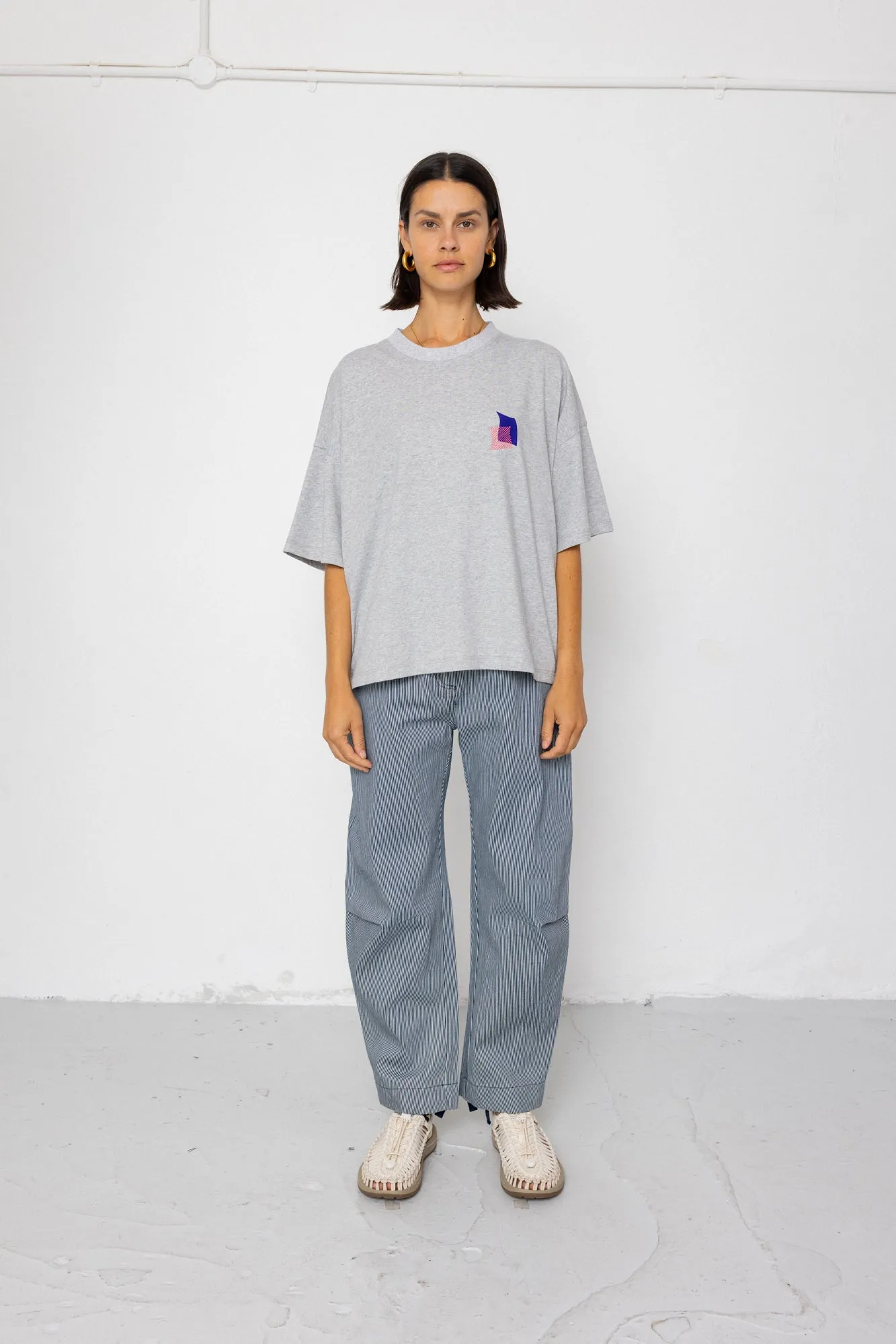 Boyfriend T-Shirt - Embroidered Grey Melange sold by Folk