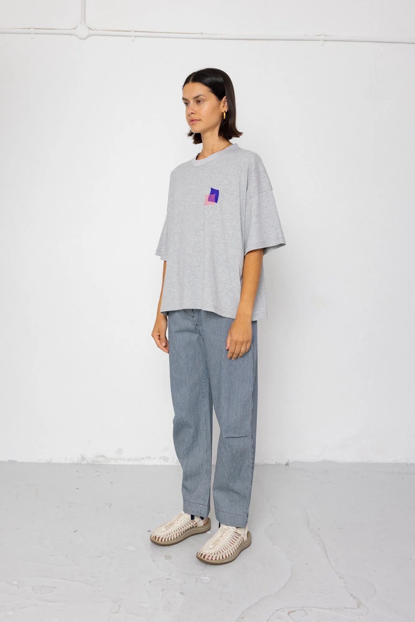 Boyfriend T-Shirt - Embroidered Grey Melange sold by Folk product image thumbnail 3