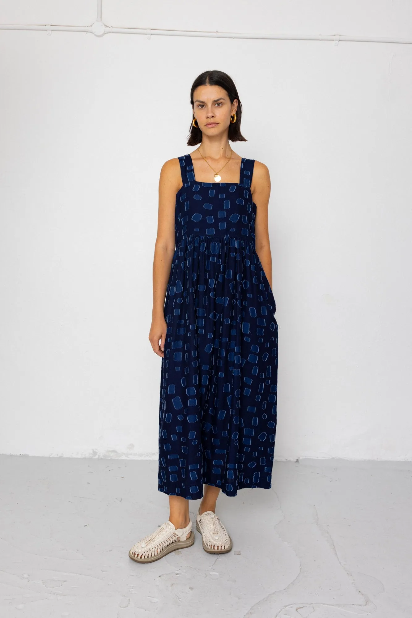 Midi Day Dress - Indigo Irregular Dot sold by Folk