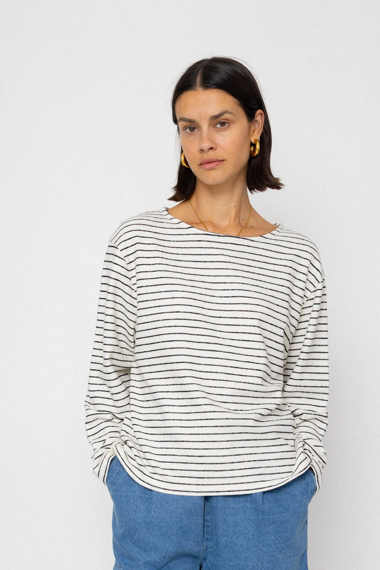 Boat Neck T-Shirt - Ecru / Black sold by Folk