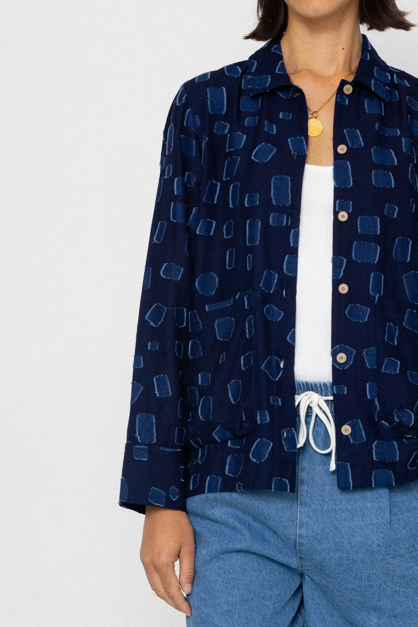 Pleated Shirt - Indigo Irregular Dot sold by Folk product image thumbnail 2