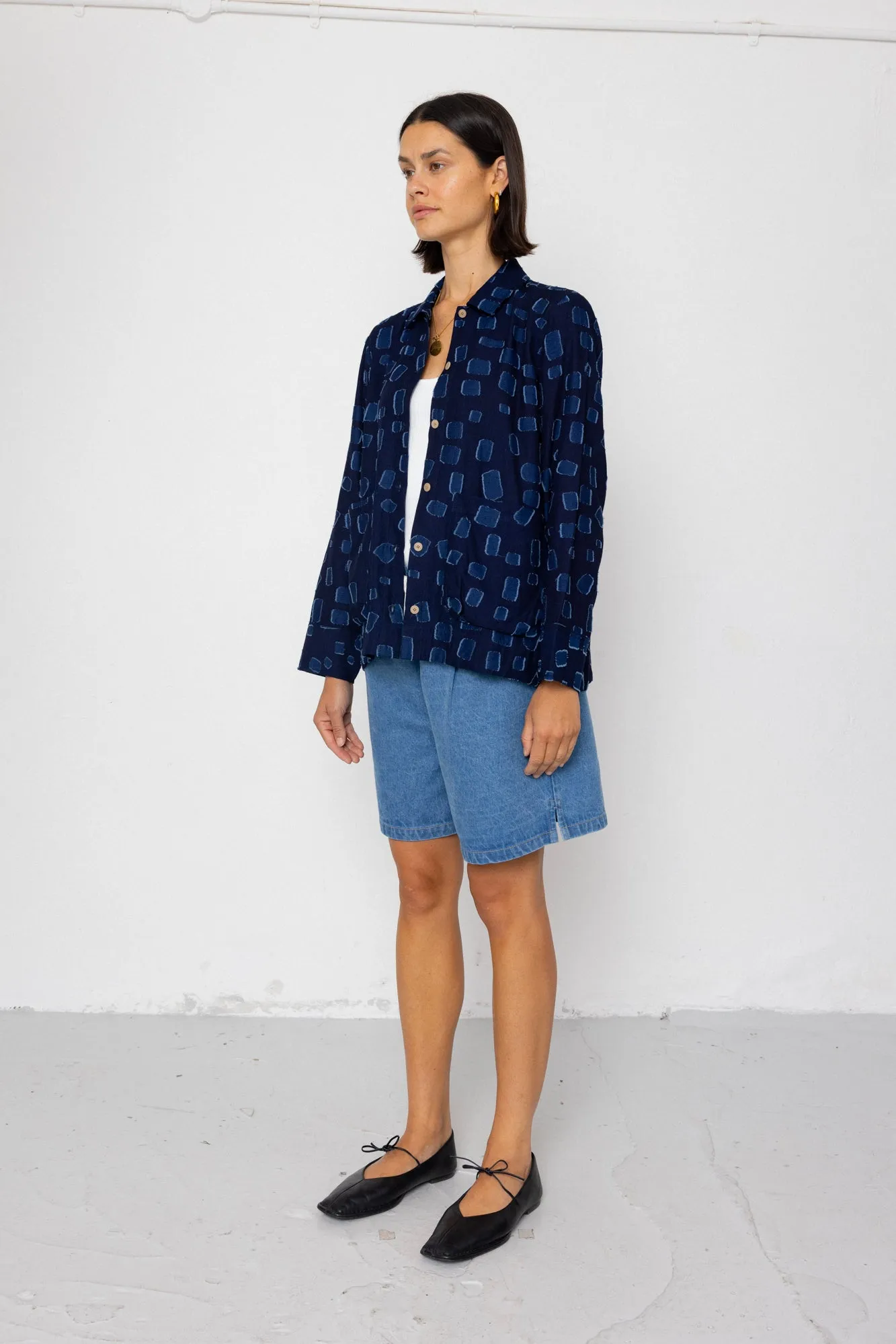 Pleated Shirt - Indigo Irregular Dot sold by Folk product image thumbnail 4