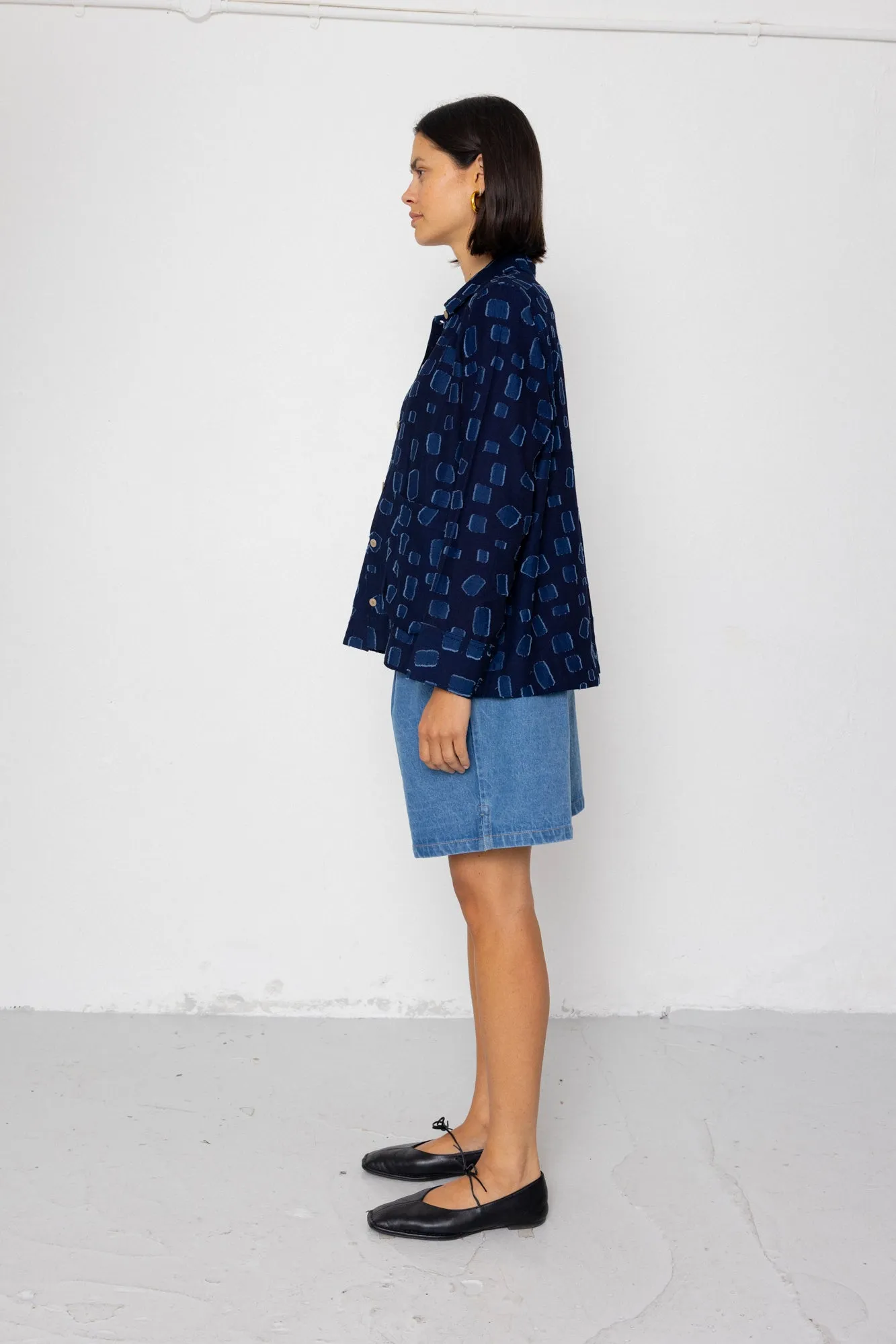 Pleated Shirt - Indigo Irregular Dot sold by Folk product image thumbnail 5