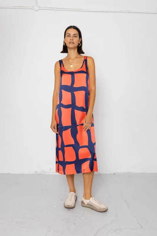 Slip Dress - Abstract Block Print Navy made by Folk