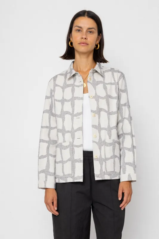 Assembly Jacket - Irregular Block Jacquard Ecru sold by Folk