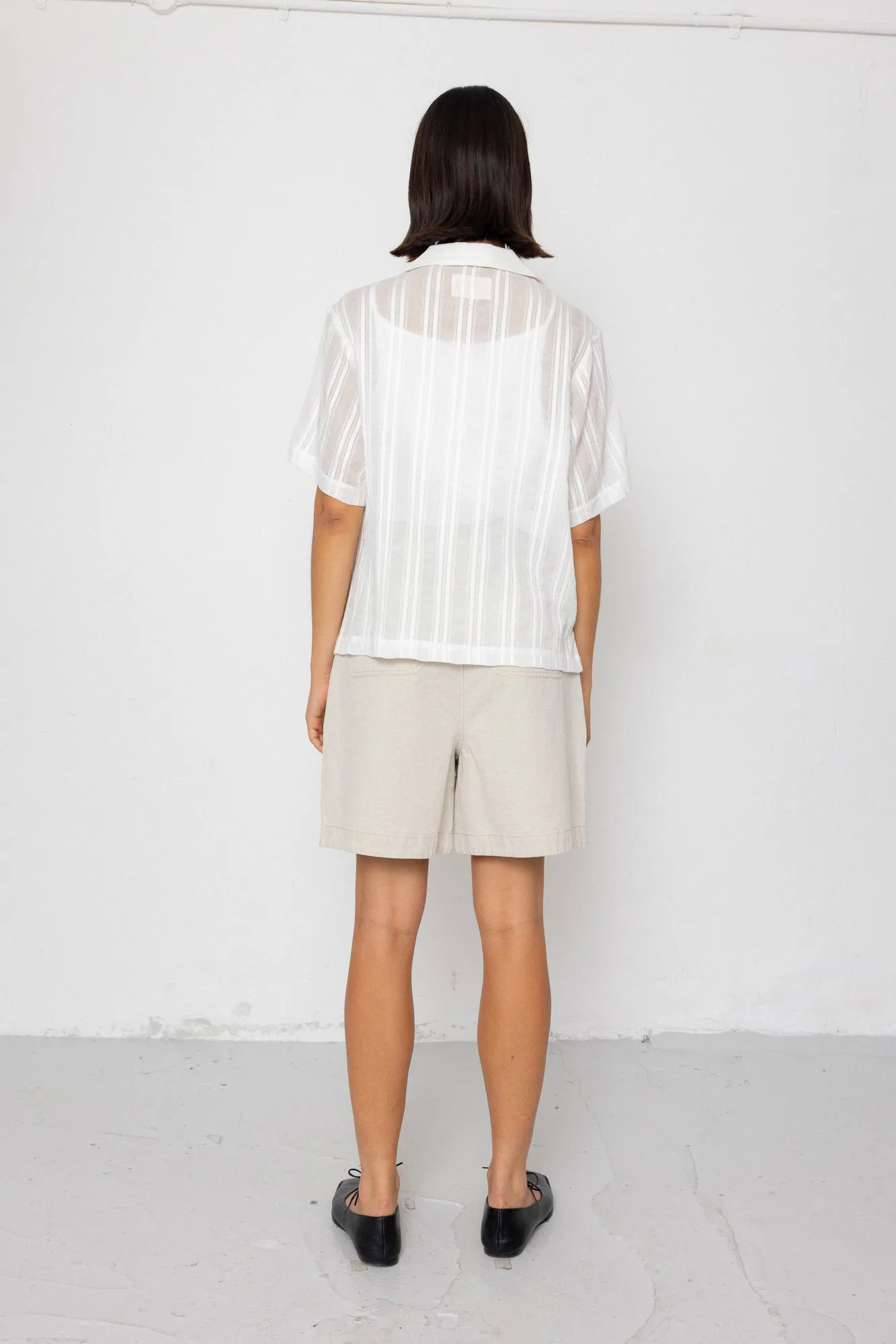 Short Sleeve Soft Collar Shirt - Off White Dobby Stripe sold by Folk product image thumbnail 5