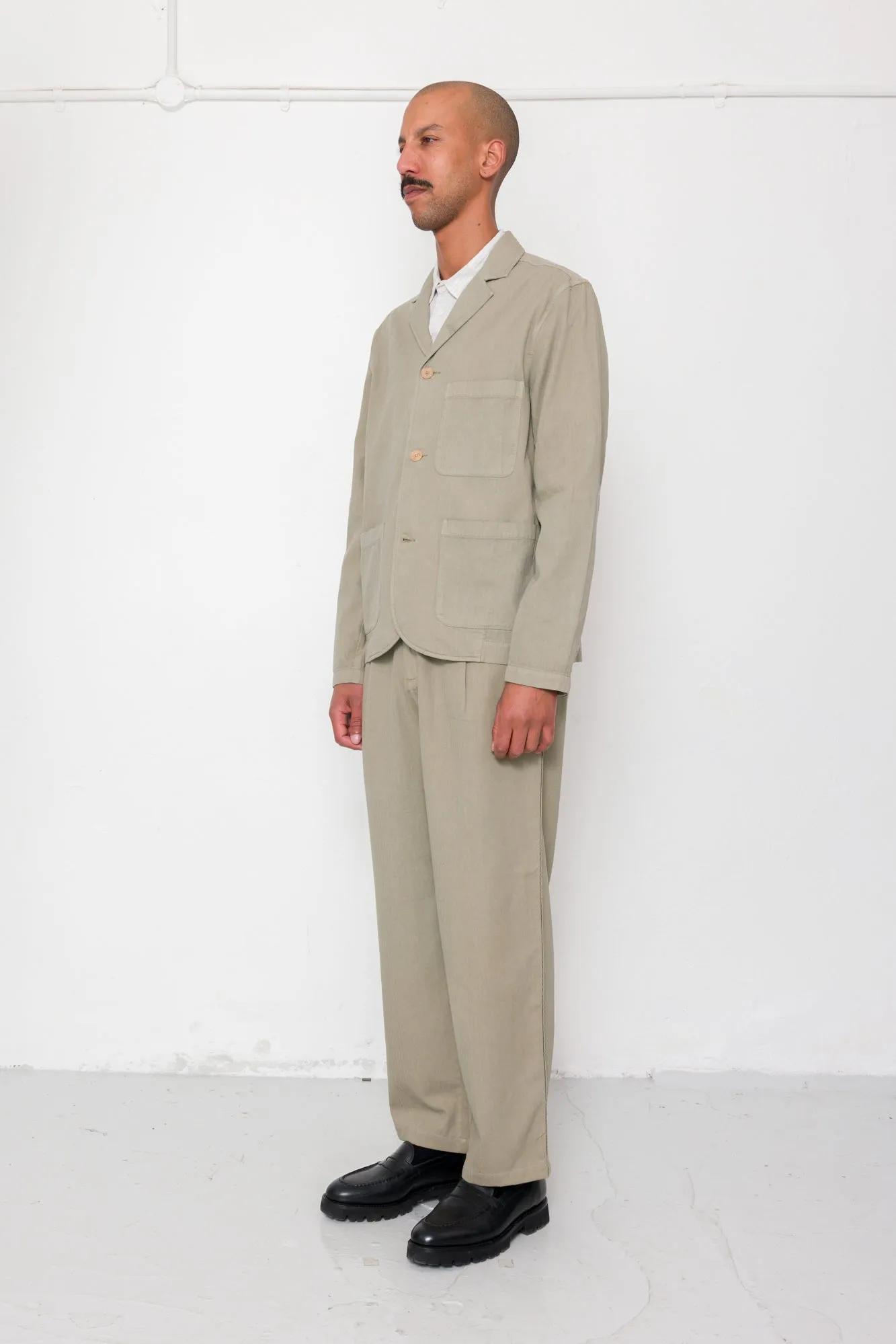 Wide Fit Trouser - Silver Sage Herringbone sold by Folk product image thumbnail 3