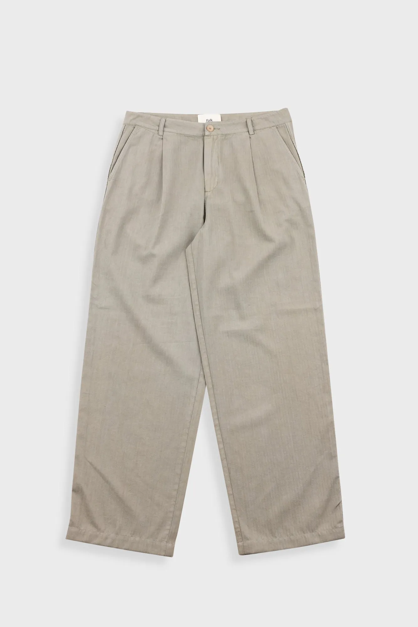 Wide Fit Trouser - Silver Sage Herringbone sold by Folk