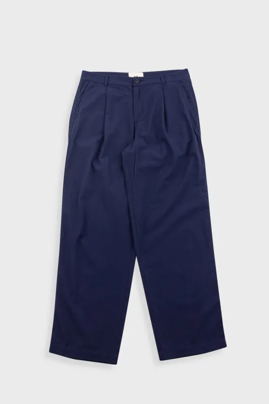 Wide Fit Trouser - Navy Textured Cotton made by Folk