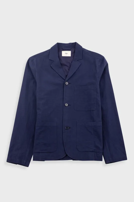 Wide Fit Blazer - Navy Textured Cotton sold by Folk