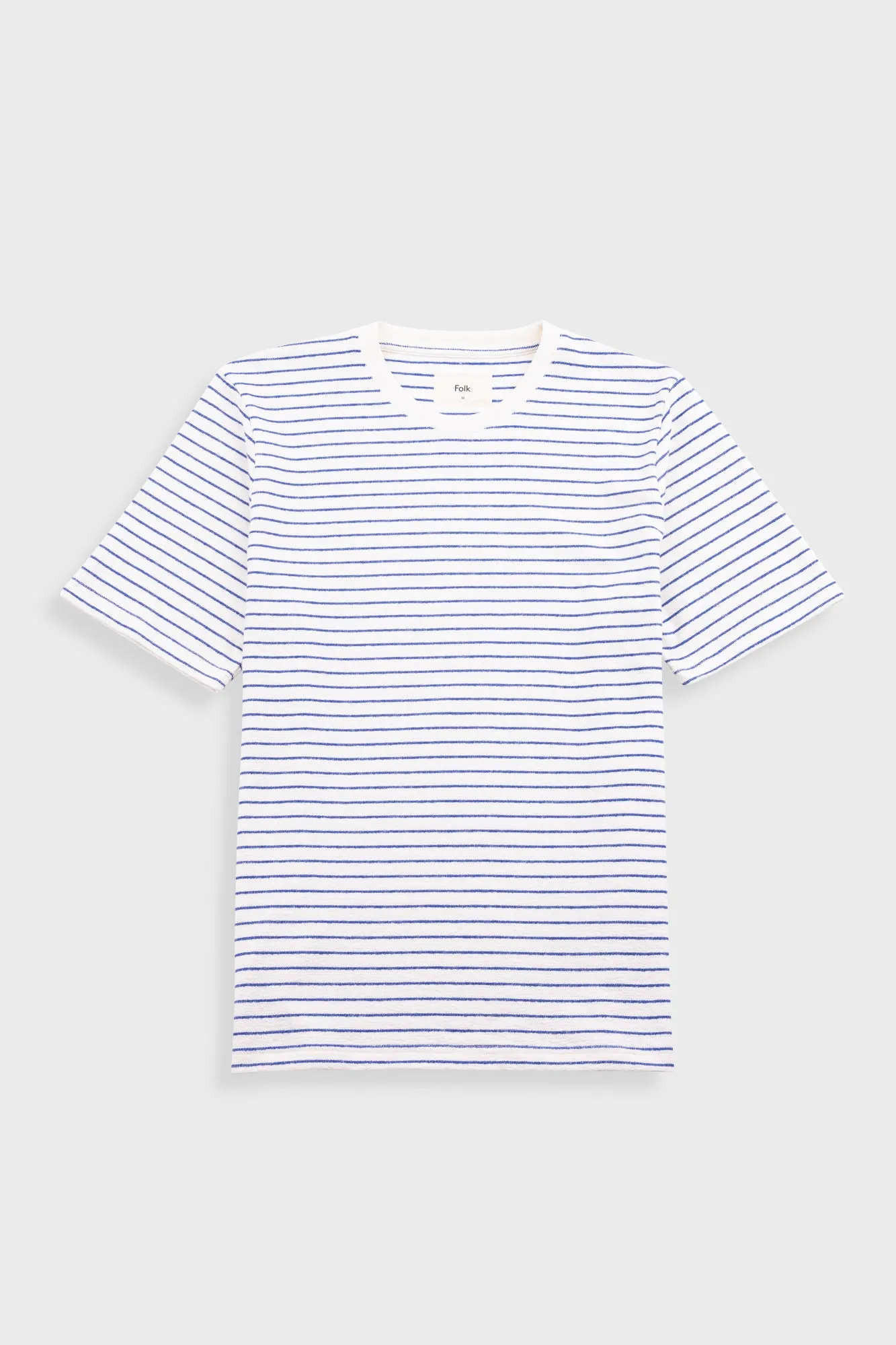 Short Sleeve Textured Striped T-Shirt - Ecru / Bright Blue sold by Folk